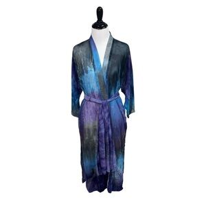 A Touch of Class Women's S / M Vintage Robe Kimono 1980's Tie-Dye Sheer Belted